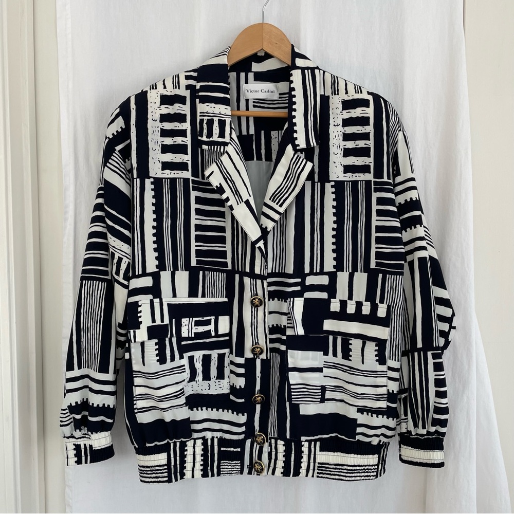Geometric Black and White Patterned Blazer